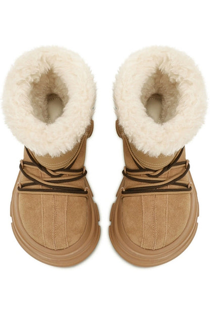 Tan Suede Winter Boot with White Faux Fur Trim - Wolvess