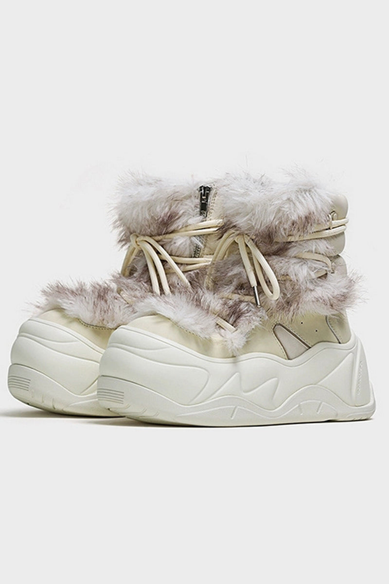 Plush-Trimmed Winter Boots - Cozy Beige Waterproof Snow Footwear - Wolvess