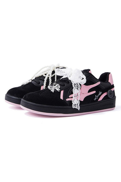 Black and Pink Court Sneakers - Wolvess