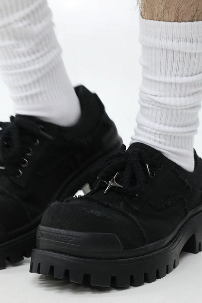 Black Distressed Canvas Platform Sneakers - Wolvess