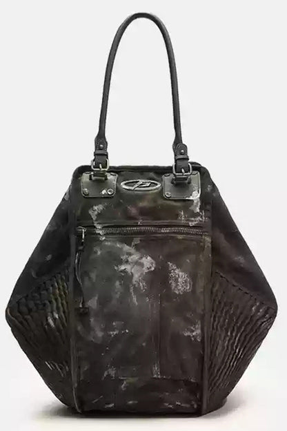 Distressed Hexagon Leather Shoulder Bag - Wolvess
