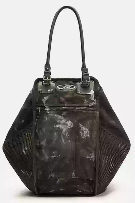 Distressed Hexagon Leather Shoulder Bag - Wolvess