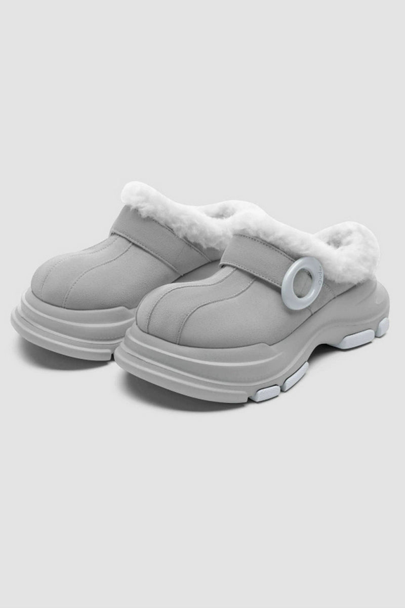 Grey Faux Fur Lined Platform Clog - Wolvess