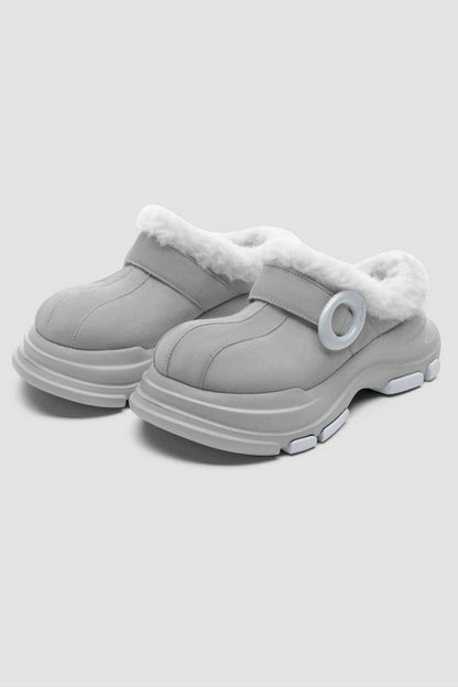 Grey Faux Fur Lined Platform Clog - Wolvess