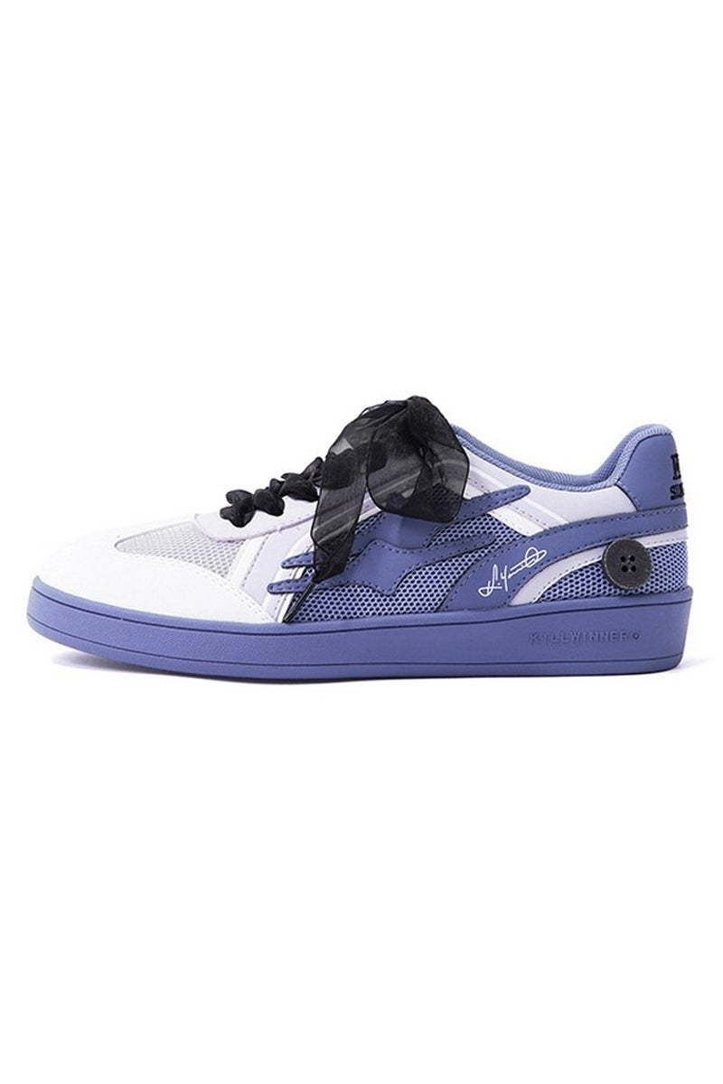 Mesh Low-Top Sneakers White and Periwinkle Blue - Wolvess