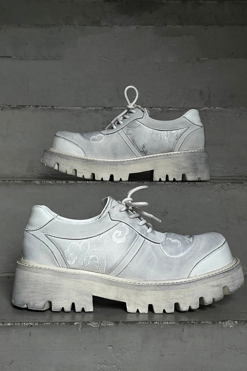 White Platform Combat Oxford Shoes - Wolvess