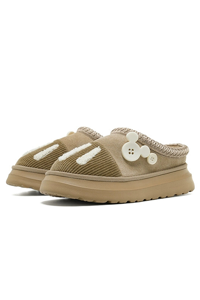 Button Mouse Platform Slippers Beige - Wolvess
