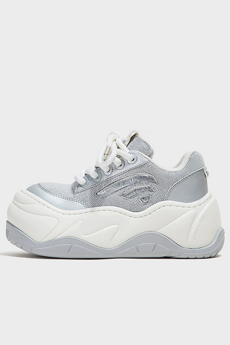 Silver Mesh Platform Wave Chunky Sneakers - Wolvess