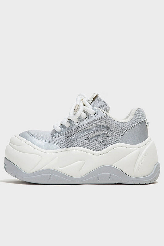 Silver Mesh Platform Wave Chunky Sneakers - Wolvess