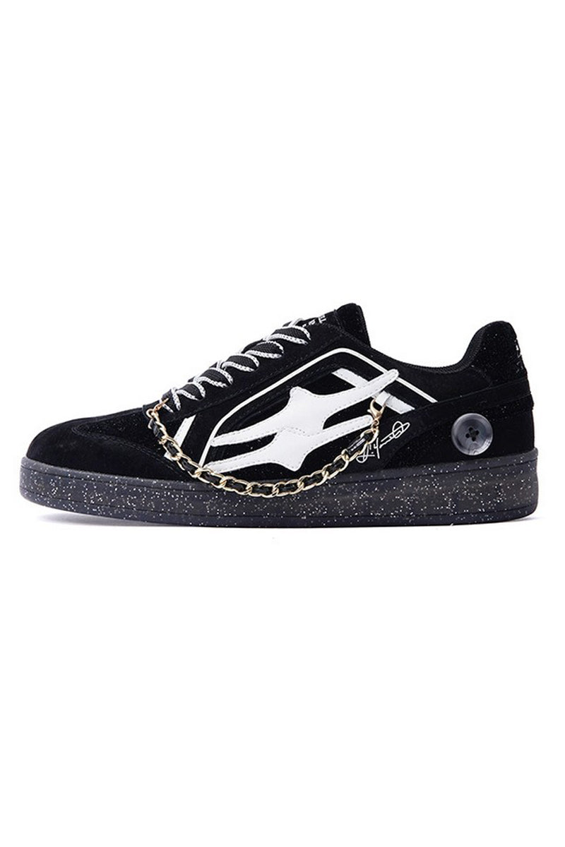 Black Suede Chain Court Sneakers - Wolvess