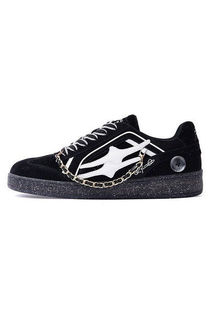 Black Suede Chain Court Sneakers - Wolvess