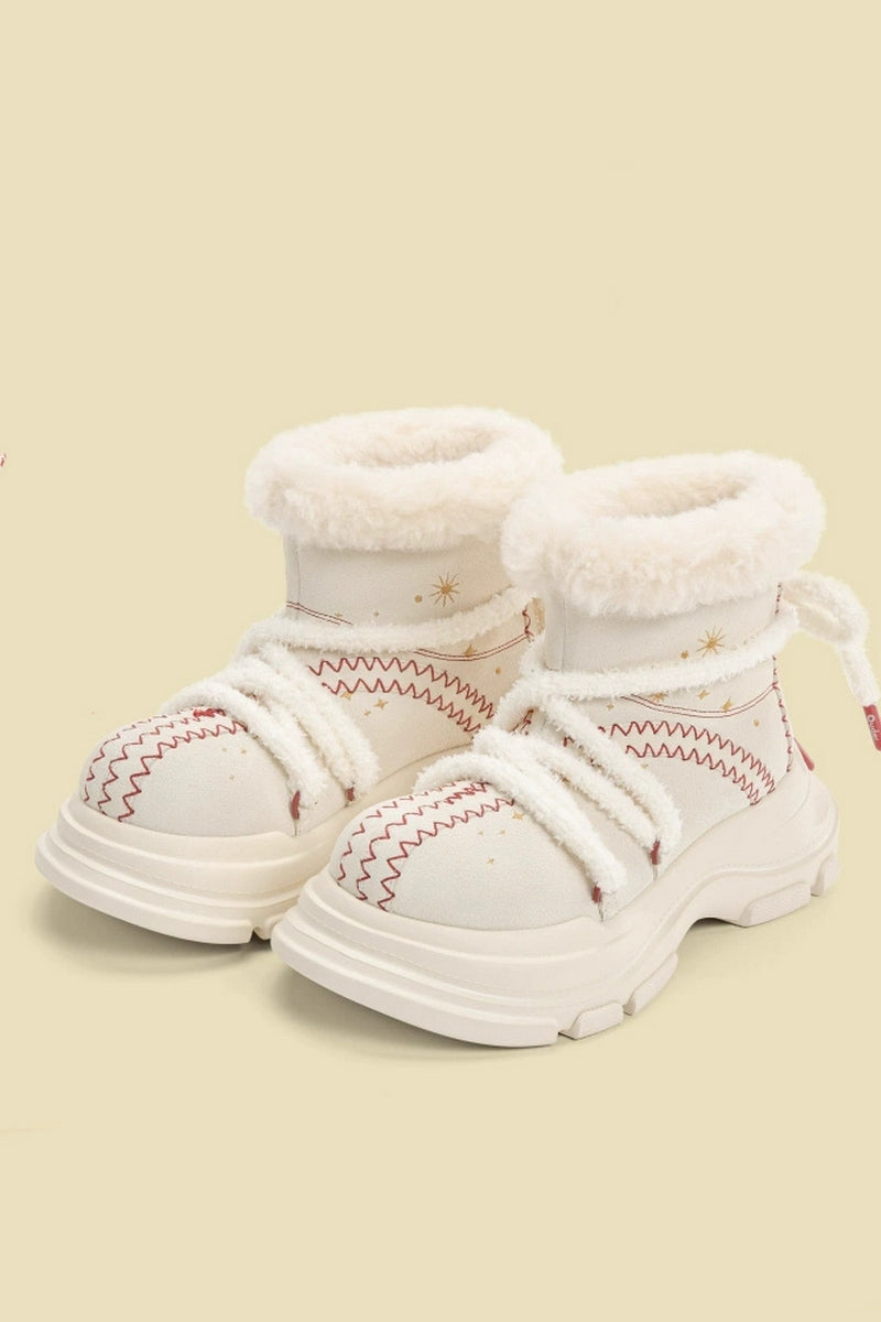 Furry Platform Snow Boots Cream - Wolvess