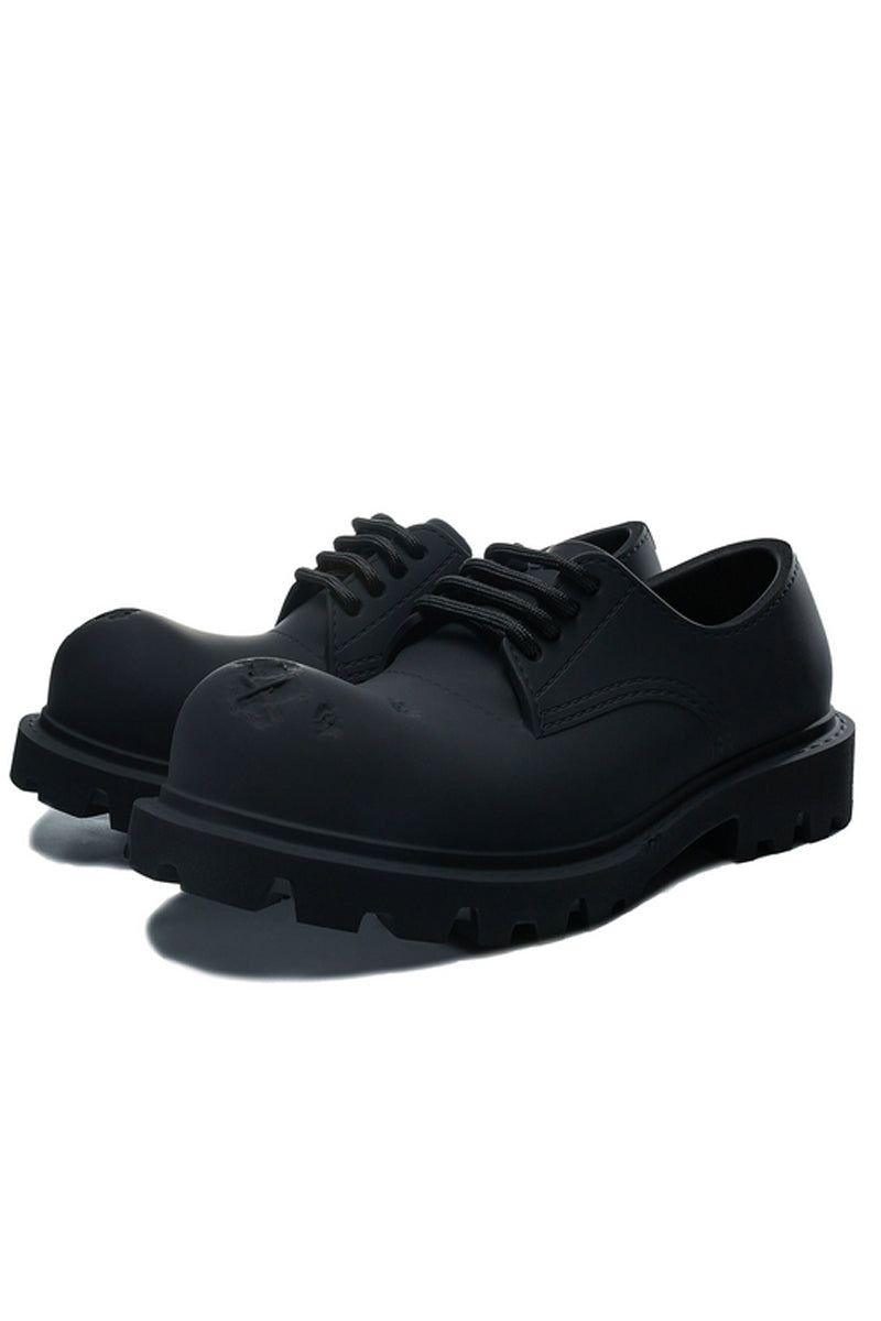 Triple Black Matte Platform Derby Shoes with Lug Sole - Wolvess