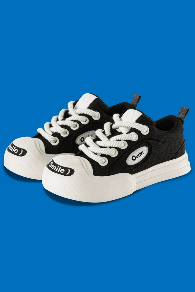 Classic Black White Platform Canvas Sneakers - Wolvess