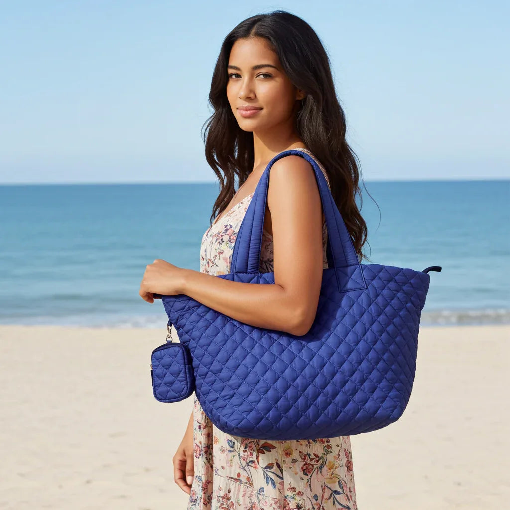 Alyssa Jumbo Quilted Nylon Tote – Lightweight, Spacious & Travel-Ready MiamiLeathers.com