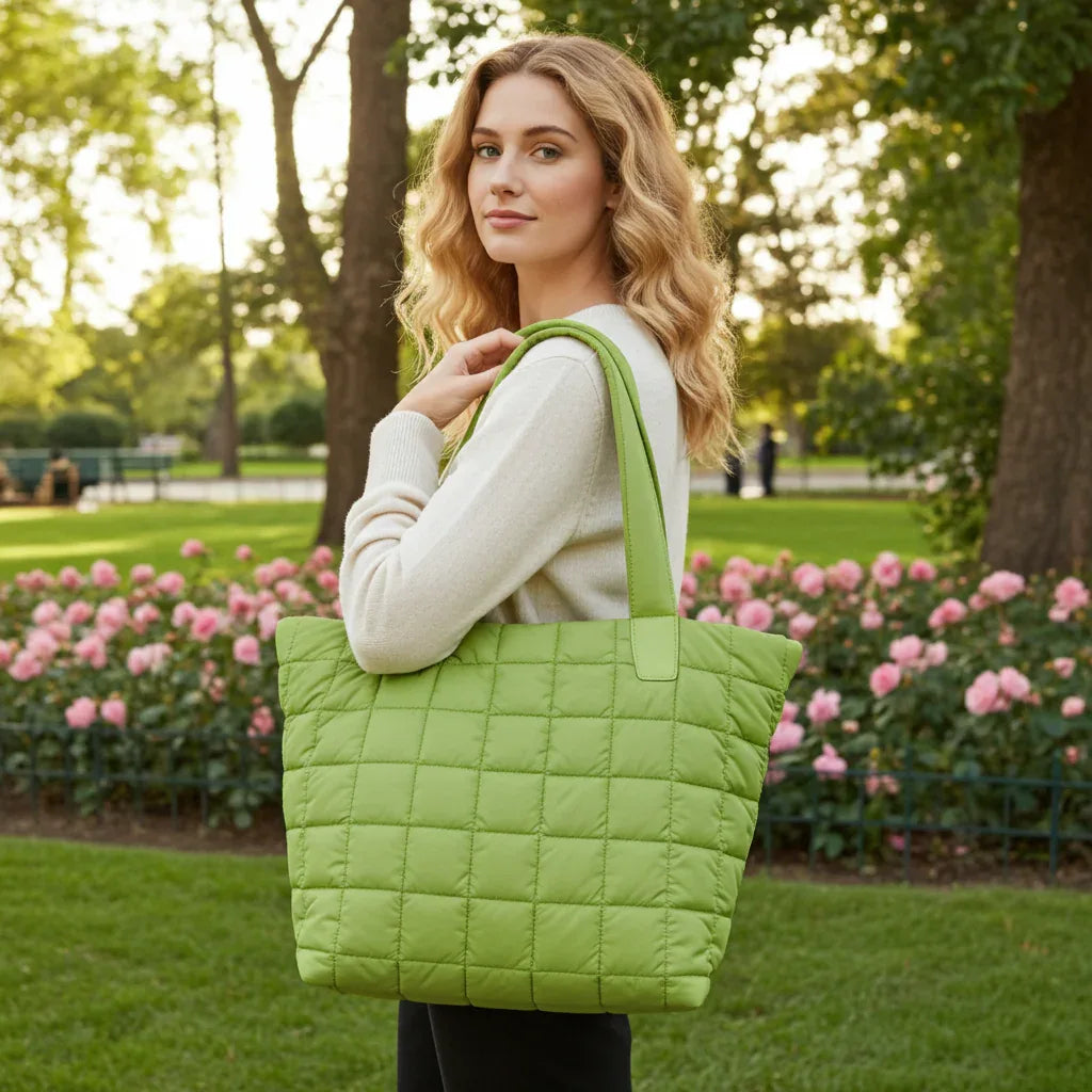 Quilted Nylon Tote – Lightweight, Triple-Zip, Travel & Work Ready MiamiLeathers.com