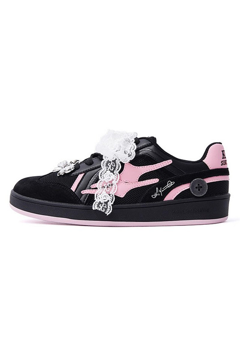 Black and Pink Court Sneakers - Wolvess