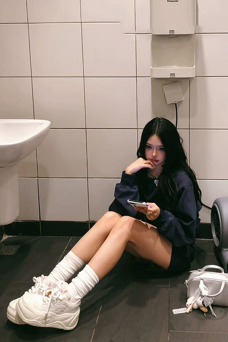 All White Platform Wave Chunky Sneakers - Wolvess