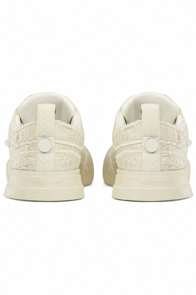 Cream Textured Low-Top Sneaker - Wolvess