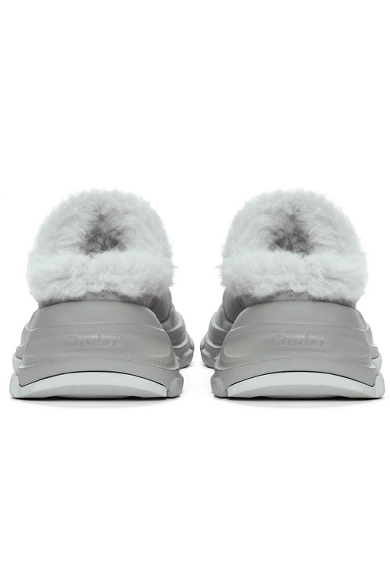 Grey Faux Fur Lined Platform Clog - Wolvess
