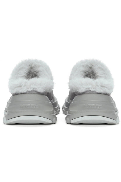 Grey Faux Fur Lined Platform Clog - Wolvess