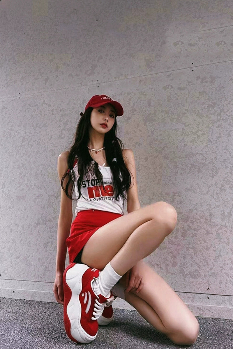 Red White Platform Wave Chunky Sneakers - Wolvess