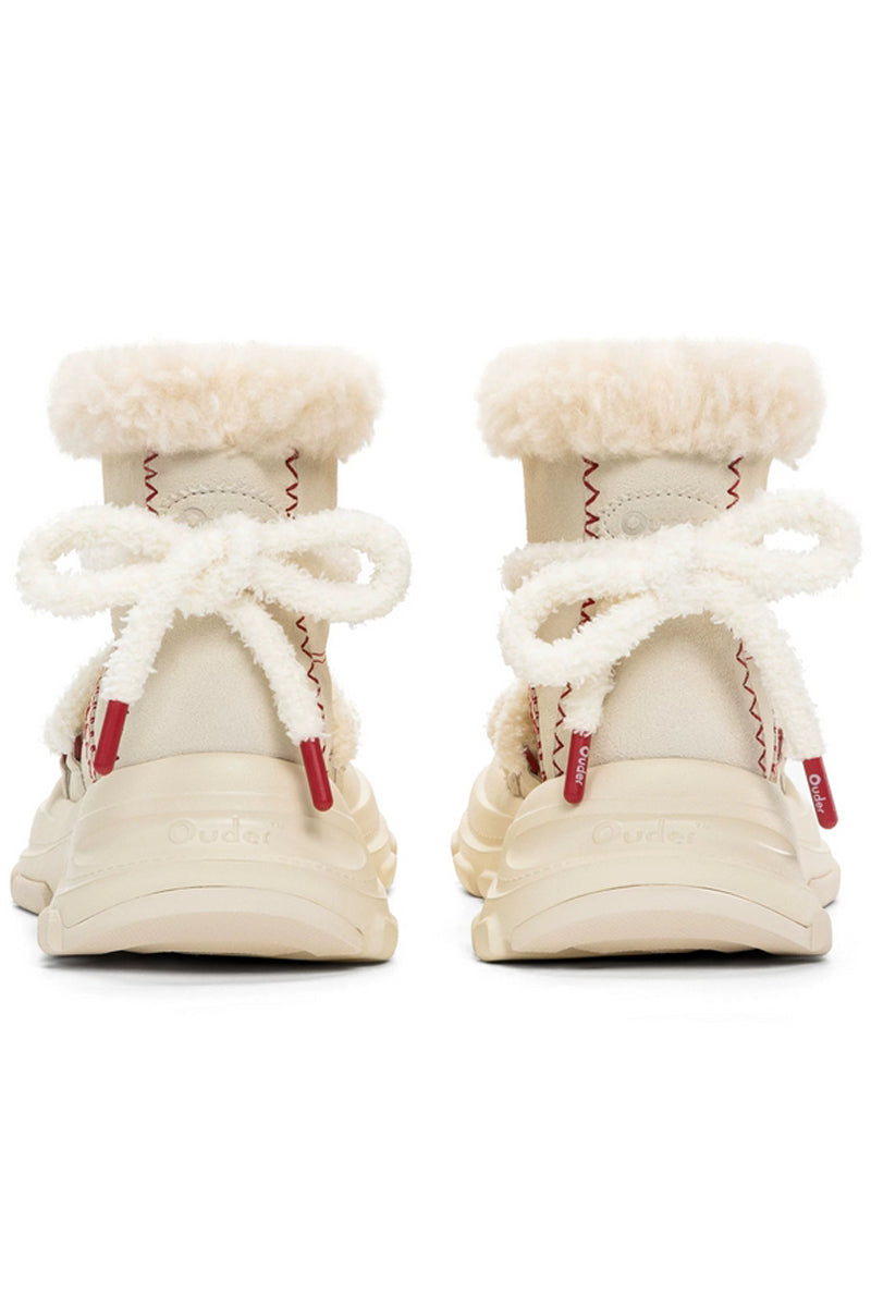 Furry Platform Snow Boots Cream - Wolvess