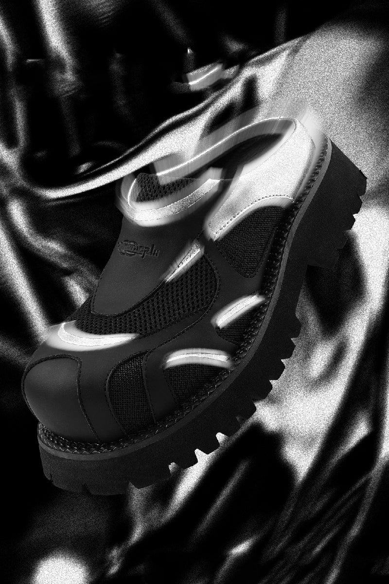 Black and Silver Mesh Platform Slip-Ons - Wolvess