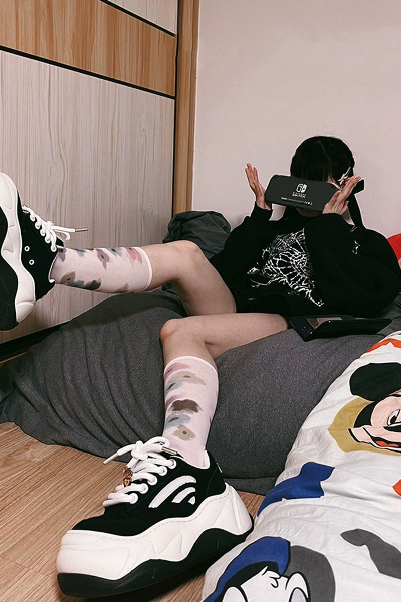 Black White Platform Wave Chunky Sneakers - Wolvess