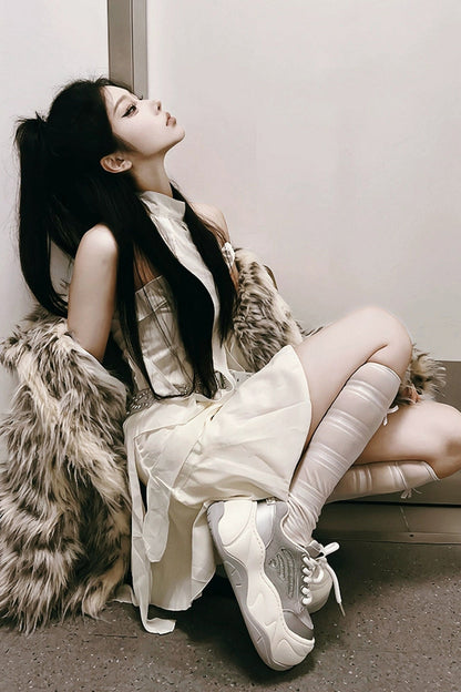 Silver Mesh Platform Wave Chunky Sneakers - Wolvess