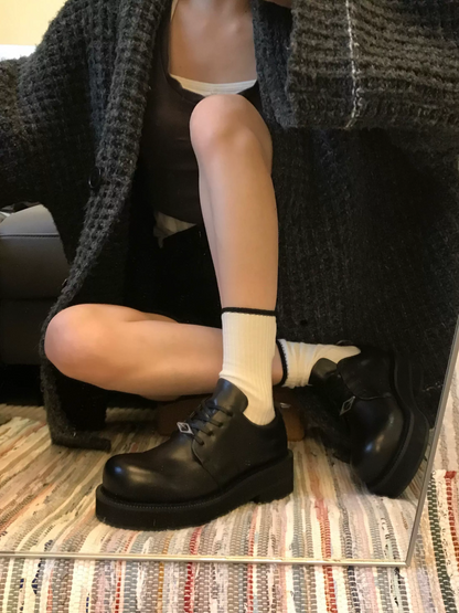 Black Leather Platform Derby Shoes - Wolvess