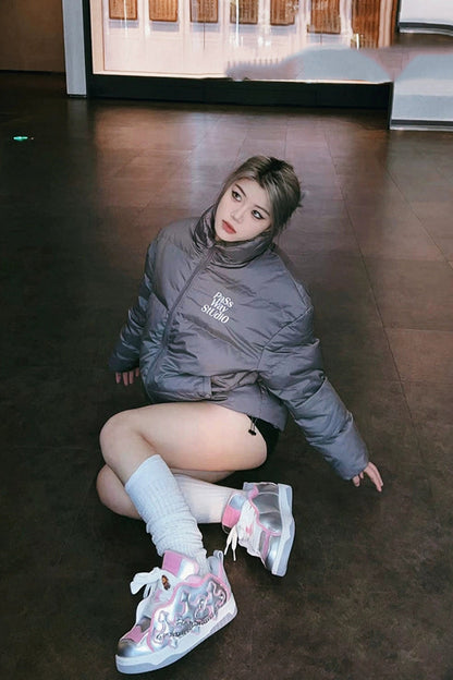 Silver Pink Chain Detail Platform Sneakers - Wolvess