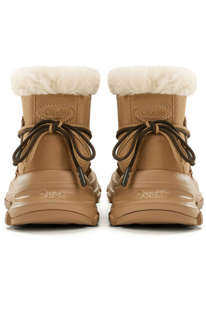 Tan Suede Winter Boot with White Faux Fur Trim - Wolvess