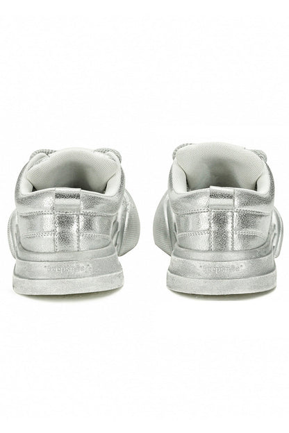 Metallic Silver Platform Canvas Sneakers - Wolvess
