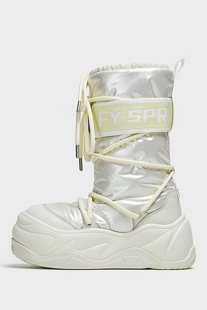 Metallic White Platform Winter Moon Boots - Wolvess