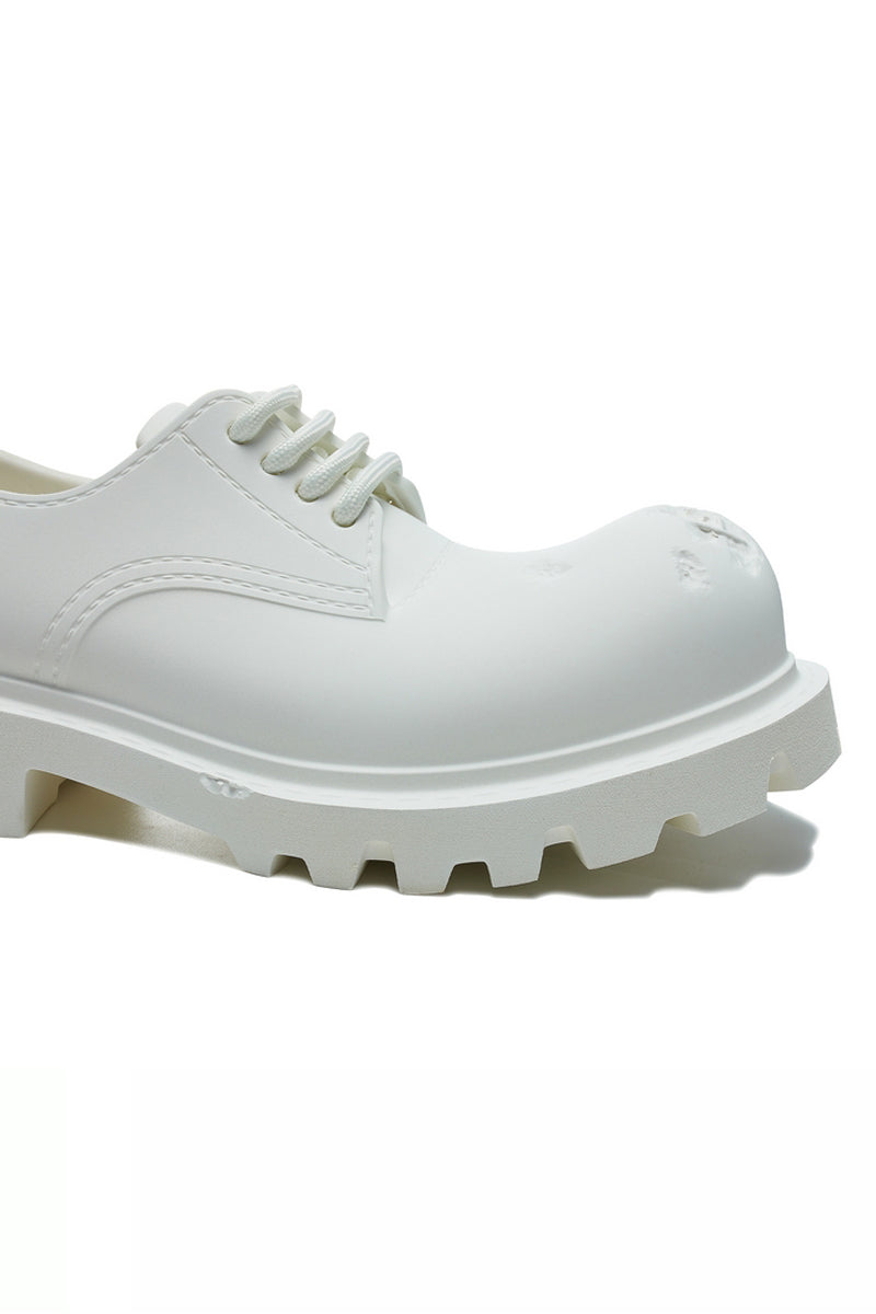 White Platform Derby Shoes with Lug Sole - Wolvess