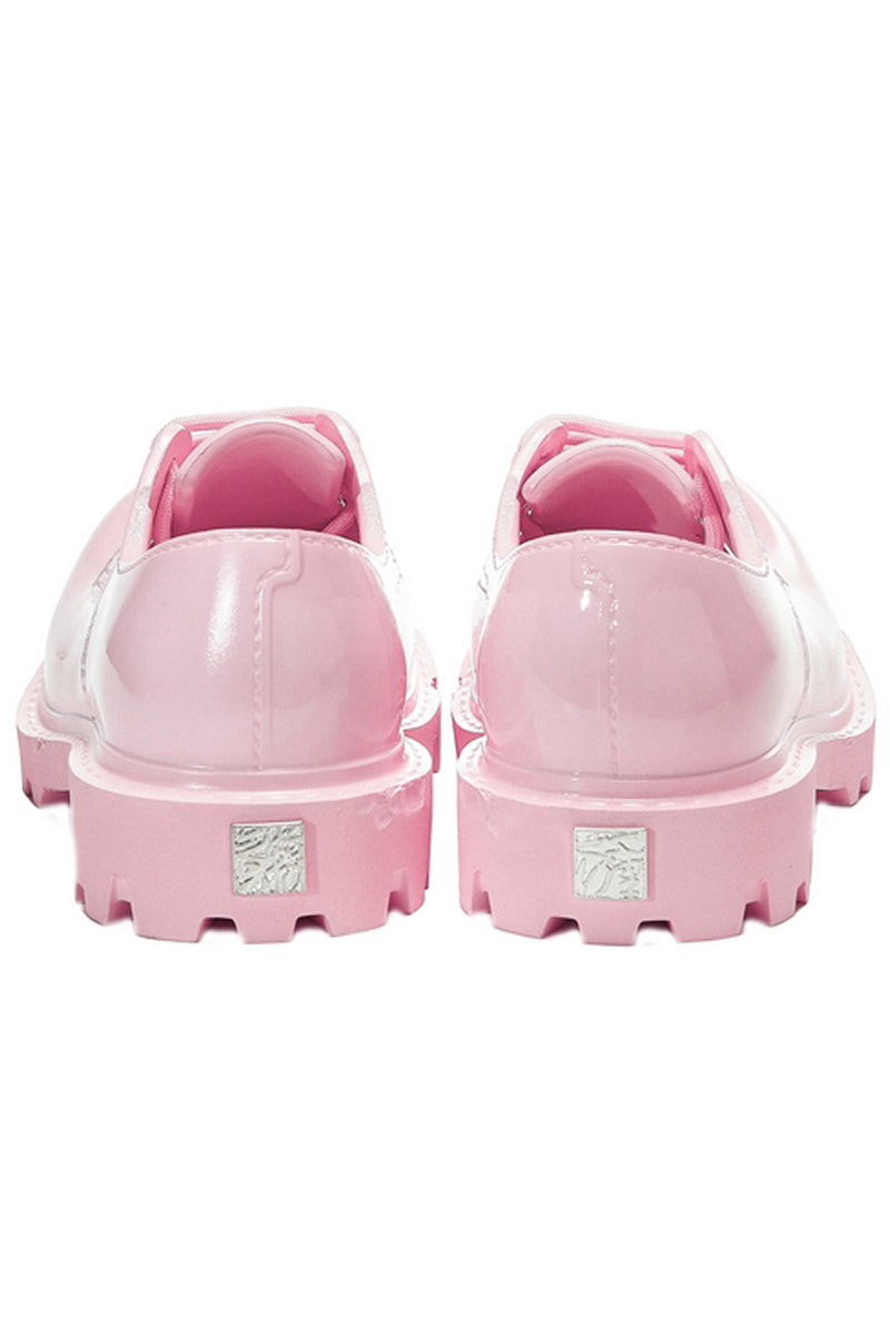 Pink Platform Derby Shoes with Lug Sole - Wolvess