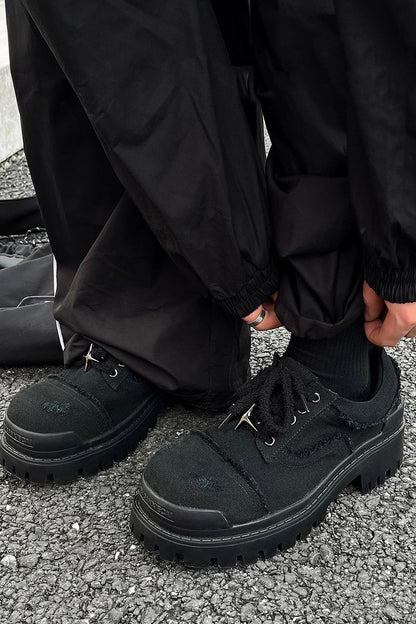 Black Distressed Canvas Platform Sneakers - Wolvess