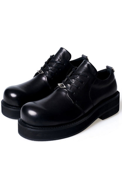 Black Leather Platform Derby Shoes - Wolvess
