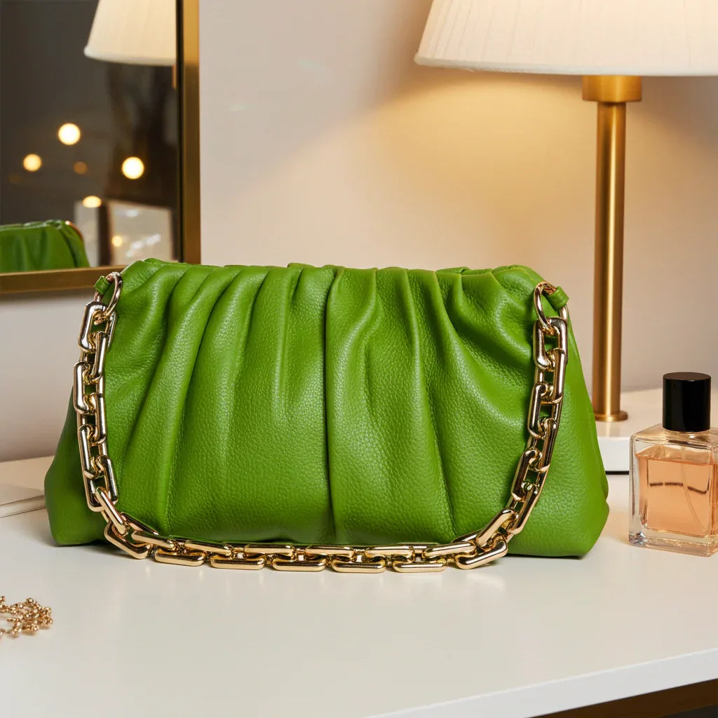 Leather Bag, Clutch Bag with Chain - MiamiLeathers MiamiLeathers.com