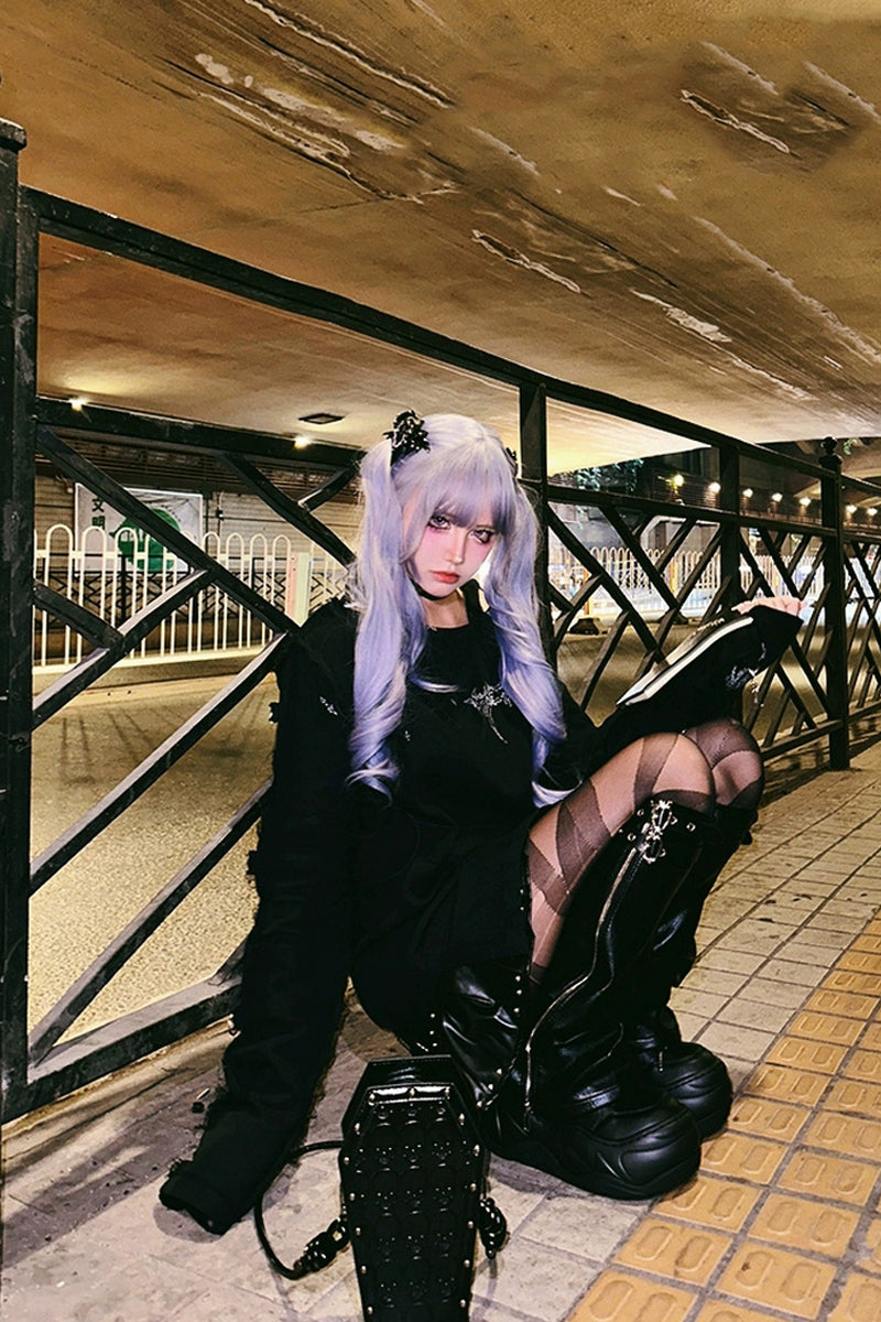 All Black Chain Platform Wave Sneakers - Wolvess