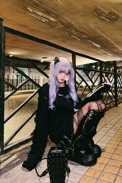 All Black Chain Platform Wave Sneakers - Wolvess