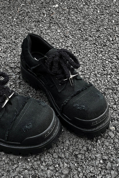 Black Distressed Canvas Platform Sneakers - Wolvess