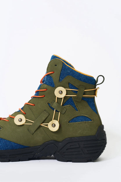 Green Denim Outdoor Hiking Boots - Wolvess