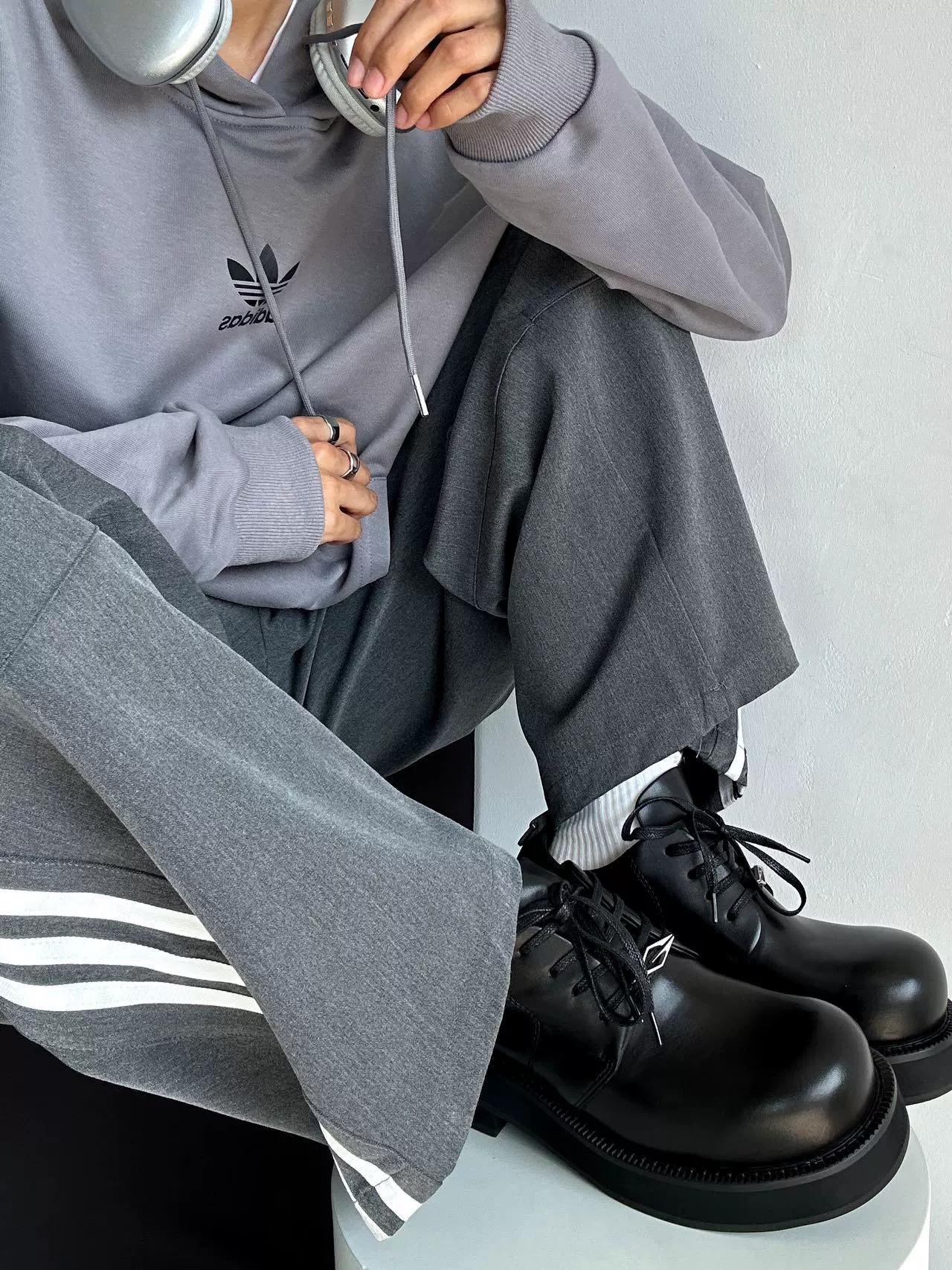 Black Leather Platform Derby Shoes - Wolvess