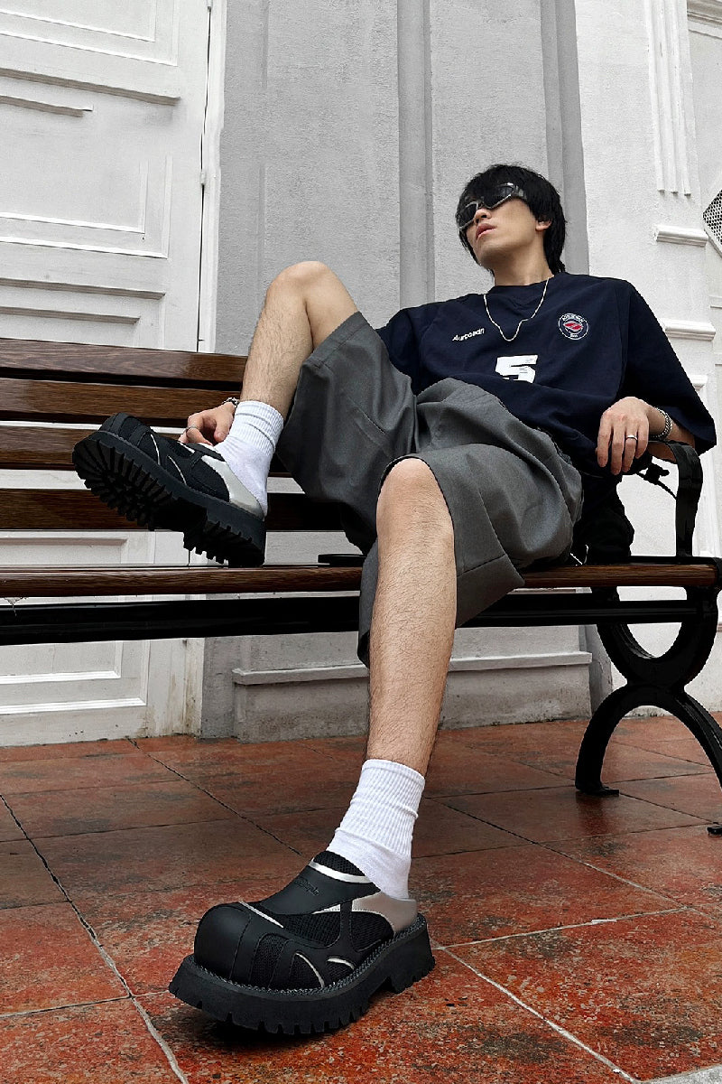 Black and Silver Mesh Platform Slip-Ons - Wolvess