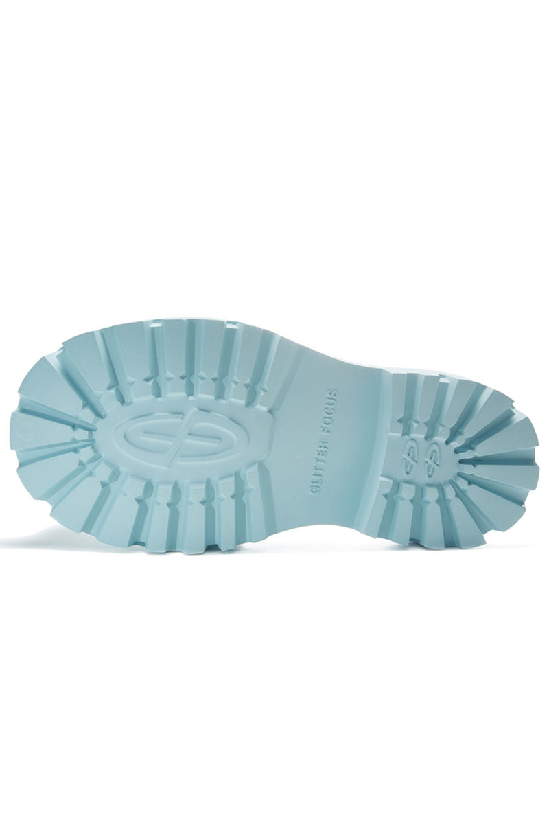 Light Blue Platform Derby Shoes with Lug Sole - Wolvess