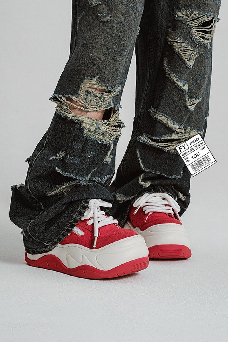 Red White Platform Wave Chunky Sneakers - Wolvess