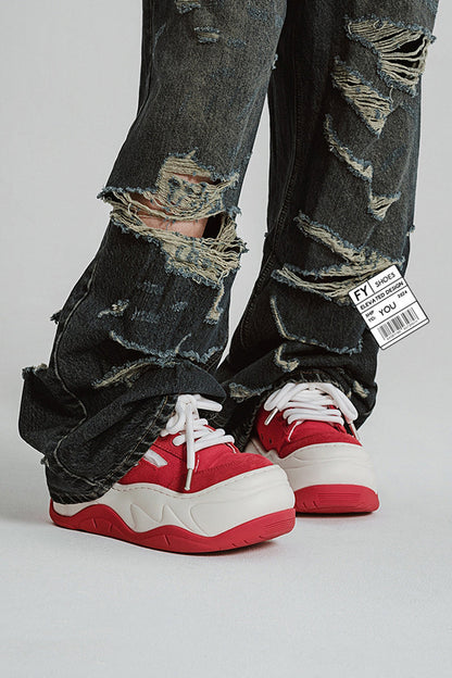 Red White Platform Wave Chunky Sneakers - Wolvess