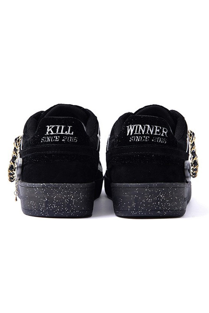 Black Suede Chain Court Sneakers - Wolvess